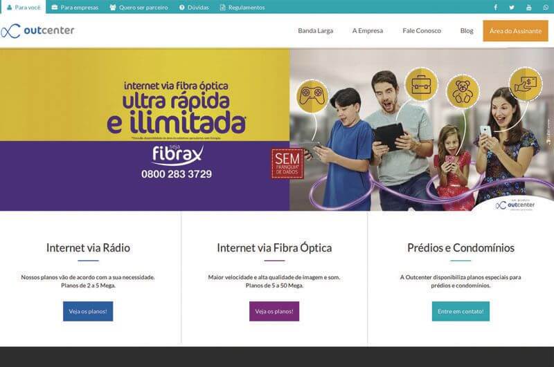 Site da Outcenter desenvolvido pela aplico soluções